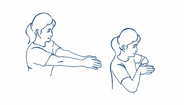 Shoulder squeeze and wrist stretch