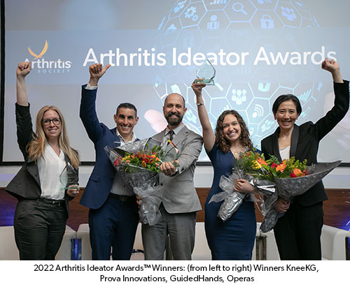 2022 Arthritis Ideator AwardsTM Winners: (from left to right) 2022 Winners KneeKG, Prova Innovations, GuidedHands, Operas