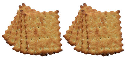 Two sets of five square crackers