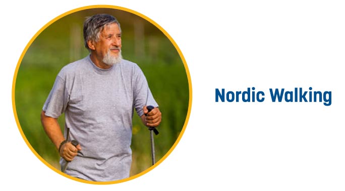 Photography of a man doing Nordic Walking