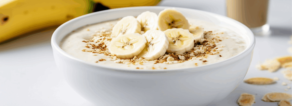 Creamy overnight oats topped with banana slices