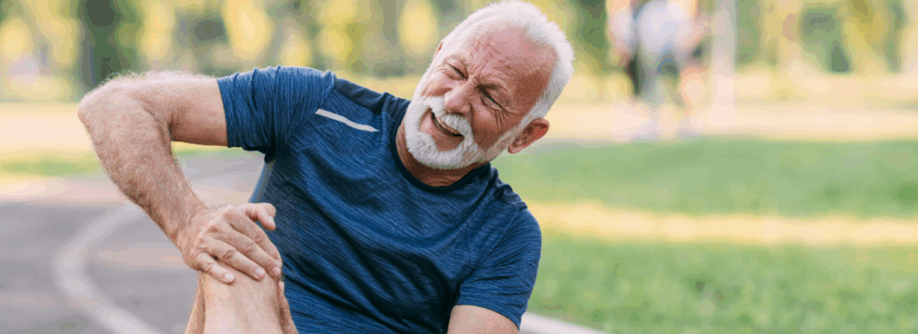 An older man holding his knee in pain