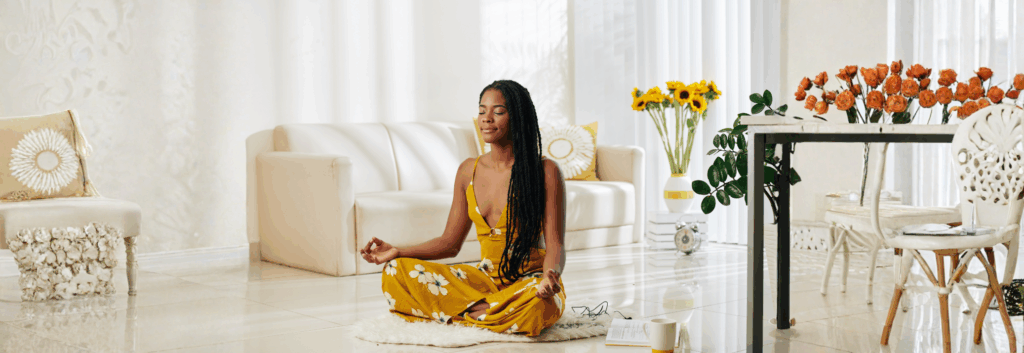 woman doing guided meditation